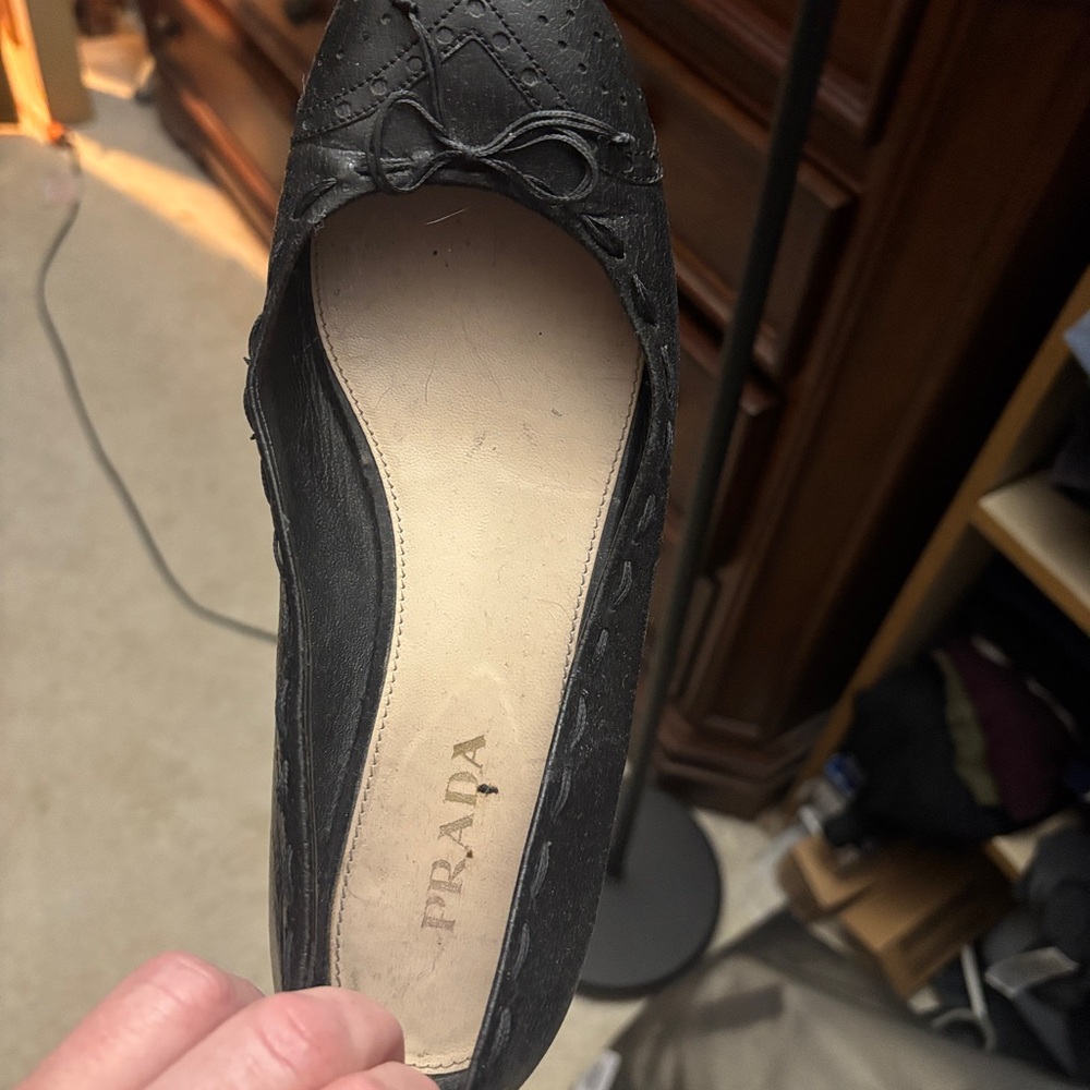 Prada Black Leather Ballet Flat